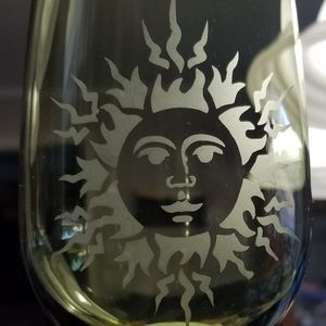 Etched Sun long stem wine glass